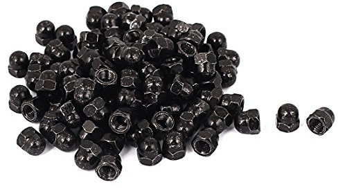 sourcing map 100pcs Écrou Borgne Noir M5 Hexagonal Dôme Clous Carbure Acier Décoratif pour Vis Boulon