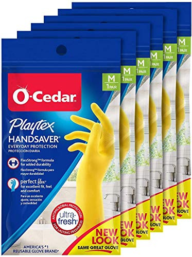 Playtex HandSaver Reuseable Rubber Cleaning Gloves (Medium, 6 Pairs), Everyday Protection Reusable Household Gloves,6 Count (Pack of 1)
