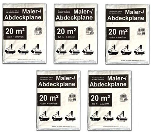 5x Malerplane Malerfolie Malervlies Malerabdeckfolie Baufolie 4m x 5m 7my