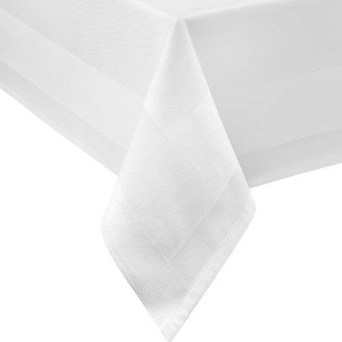 DecoHomeTextil - Tovaglia damascata, quadrata: 180 x180 x 180 x 180 cm, bianca , con cimosa di raso, biancheria da tavola 100% cotone.