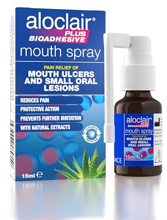 Aloclair Plus Bioadhesive Mouth Ulcer Spray 15 ml, Helps relieve pain from Mouth Ulcers and Oral Lesions, Up to 10-Hour Protection, No-Touch Application, For Adults and Children 4 Years+
