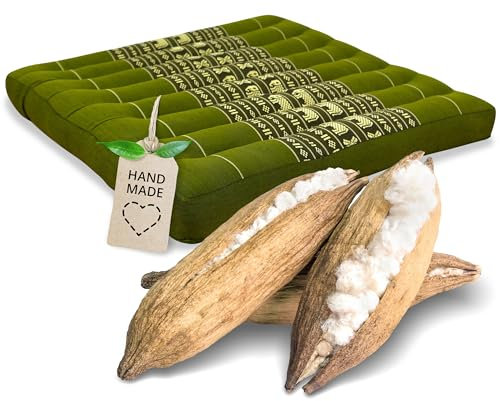 livasia Sitzkissen Stuhlauflage groß - 50x50x6cm - Bodenkissen Indoor/Outdoor, Meditationskissen Yogakissen, Stuhlauflage für Palettenmöbel, Steppkissen für Stuhl und Bank (Grün/Elefanten)