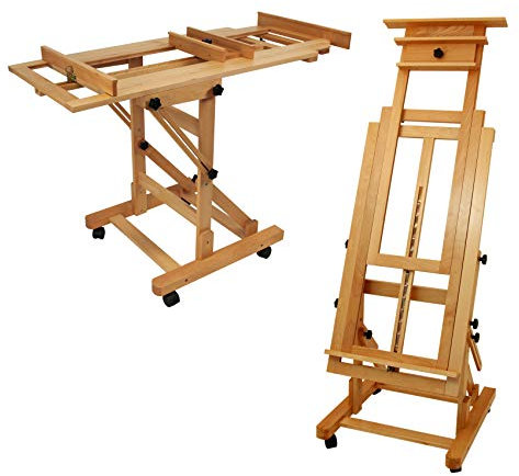 Paintersisters Atelier Staffelei Master – waagerecht und senkrecht malen, Keilrahmen bis 200 cm, aus massivem Buchenholz FSC®, Holzstaffelei