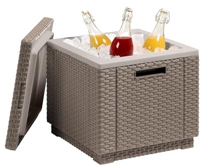 Allibert in Rattanoptik Kühlbox/Beistelltisch Ice Cube, Beige Garten Kühlbox, Garten