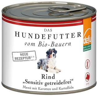 defu Nourriture pour Chien | 1 x 200 g | Bœuf Bio Sensible sans céréales | Menu de Nourriture Humide Bio de qualité supérieure | Aliment Complet pour Chiens