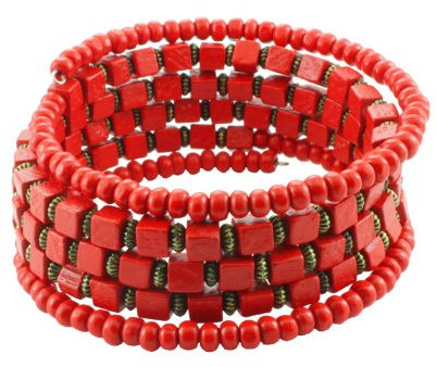 Chic-Net Holzarmreif rot Gold rund eckig Armreif Holzarmband Armband Holz Spirale auf Draht Damen Holzperlen