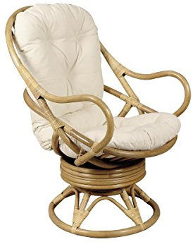 AUBRY GASPARD - Fauteuil Pivotant et Basculant en Rotin - 360° - Hauteur 105 cm - Longueur 74 cm - Profondeur 90 cm - Coussin Coton Kapok - Intérieur/Extérieur - Livré Monté - Confort Optimal