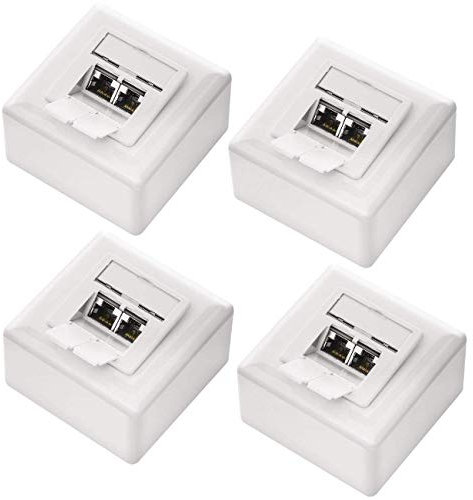 deleyCON 4x CAT 6a Universal Netzwerkdose - 2x RJ45 Port - Geschirmt - Aufputz oder Unterputz - 10 Gigabit Ethernet Netzwerk - EIA/TIA 568A&B - Weiß
