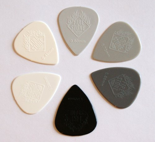 NYLON Standard Plektren Set -- 6 Plektren aus Nylon mit griffiger Relief-Oberfläche - in den Stärken von 0,38 - 1,00 mm (Gitarrenplektrum)