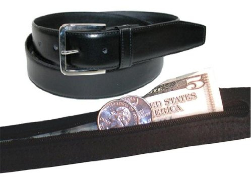 Fashion Helpers Men's Leather Money Belt Size 34 - Black