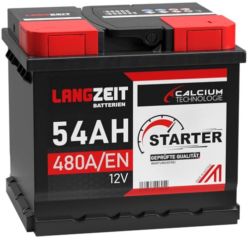 LANGZEIT Autobatterie 12V 54Ah ersetzt 44AH 45AH 46AH 50AH 52AH 53AH 55AH Starterbatterie KFZ PKW Batterie