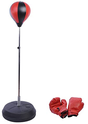 HOMCOM Punchingball Set 126-144cm Höhenverstellbar Boxstand mit Ständer Boxbirne Boxhandschuhen Pumpe Punching Bag freistehender Boxsack Speedball Boxen Standbox-Trainer für Erwachsene Jugendliche