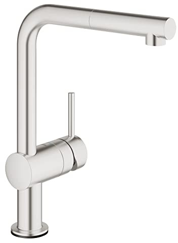 GROHE Minta Touch - elektronische Einhand-Spültischarmatur (L-Auslauf, Batterie- Stromversorgung, Schwenkbereich 360°, schnelle Montage), supersteel, 31360DC1