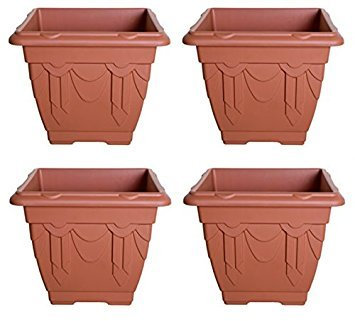 Set of 4 Terracotta Square Venetian Pot Decorative Plastic Garden Flower Planter 30cm