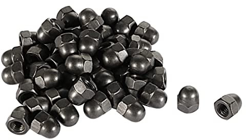 sourcing map Eichel Sechskant Hutmuttern - 50stk. M4 Hutmuttern Hartmetall Stahl Sechskant Dekorative Kappenmutter für Schrauben Bolzen Schwarz