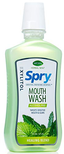 Spry naturligt xylitol-munskölj, fluoridfri – med emaljstöd, alkoholfri, mild formula, icke-GMO, Herbal Mint - 16 fl oz (Pack of 1)