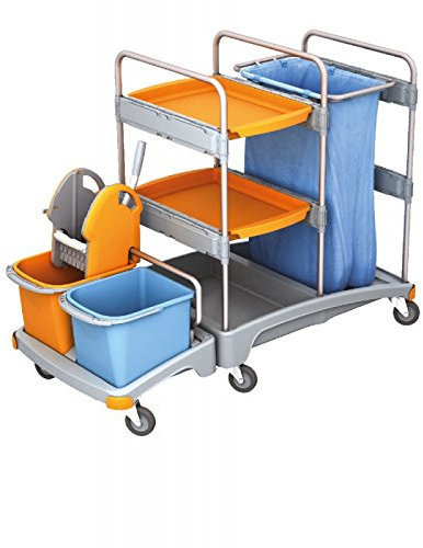 Carros de limpieza Splast de plástico con soporte para bolsas de basura, escurridor fregona, cubos y estantería