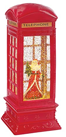 The Christmas Workshop 71630 LED Santa Inside A Phone Box Indoor Christmas Decoration / 2 x Warm White LED Lights/Battery Operated / 10.5cm x 10.5cm x 26.5cm