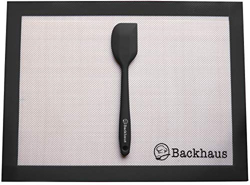Backhaus FlexBake Tapete De Silicón Antiadherente para Reposteria con Espátula, Lámina de Horno 100% Libres de BPA, Ecológico y Reutilizable | 5 años de Garantia | 30x40cm | Negro