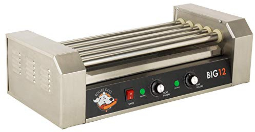 RollerDog Funtime RDB12SS Stainless Steel Non Stick Hot Dog Roller Grill with Drip Pan with Dual Temperature Controls