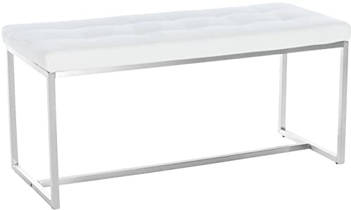 CLP Panchina Interno Barci 2 Posti Base in Acciaio Inox I Panchetta Ingresso in Similpelle I Panca Camera Imbottita Trapunta, Colore:Bianco