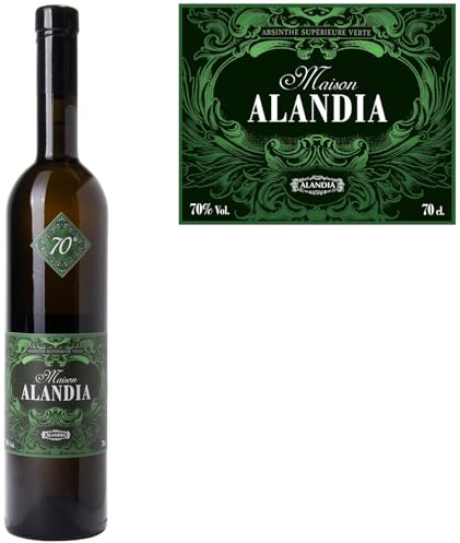 Absinth Maison ALANDIA | Gold prämierter Absinthe aus Deutschland | Traditionelle Rezeptur | Mit 16 Kräutern destilliert | 70% Vol. | Handverkorkte Flasche | (1x 0,7 l)