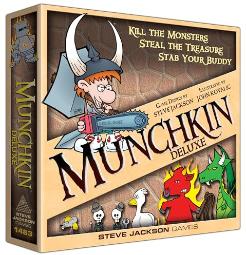 Munchkin Deluxe Board Game (Base Game), Family Board & Card Game, Adults, Kids, & Family Game, Fantasy Roleplaying Game, Ages 10+, 3-6 Players, Avg Play Time 120 Min, From Steve Jackson Games