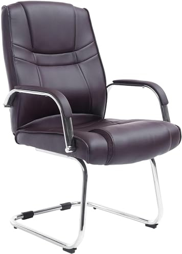 CLP Chaise Cantilever Attila XXL avec Accoudoirs - Fauteuil Oscillant de Bureau en Similicuir - Chaise de Salle à Manger Rembourrée Charge Max 1, Couleur:Marron