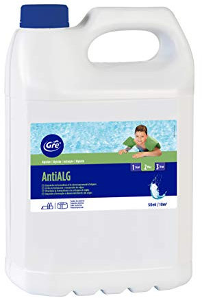Antialgas Líquido para el Mantenimiento y Tratamiento del Agua de la Piscina, Acción Alguicida contra Agua Verde en Piscina. 5 litros - Gre 76008.
