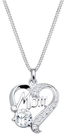 Catenina con ciondolo a forma di cuore con scritta Mom, argento 925 placcato oro, zirconi taglio brillante, 45 cm - 0104723013_45