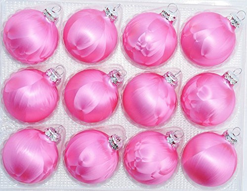 Jack 12x Glas Eislack Christbaumkugeln 6cm Thüringer Weihnachtskugeln Kugeln, Farbe:Pink Eislack