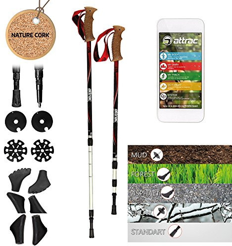 ATTRAC Wanderstöcke Trekkingstöcke verstellbar Teleskop Hiker inkl. Workout I 67-136 cm Aluminium mit Natur Kork Griff I GRATIS Nordic Walking/Fitness App (Hiker)
