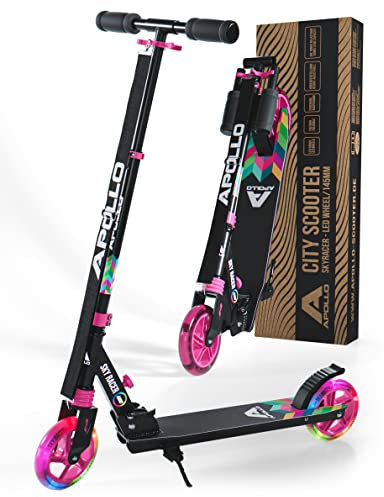 Apollo Skyracer City Roller mit LED Leuchträdern | Roller Kinder 6 Jahre | City Scooter mit Federung | Tretroller für Kinder und Teens | klappbar und höhenverstellbar