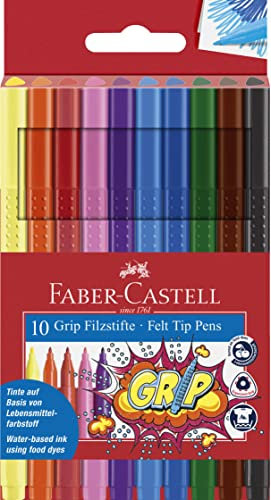 FABER-CASTELL 155310 - Fasermaler GRIP Colour Marker, Strichbreite 3,0 mm, 10er Etui