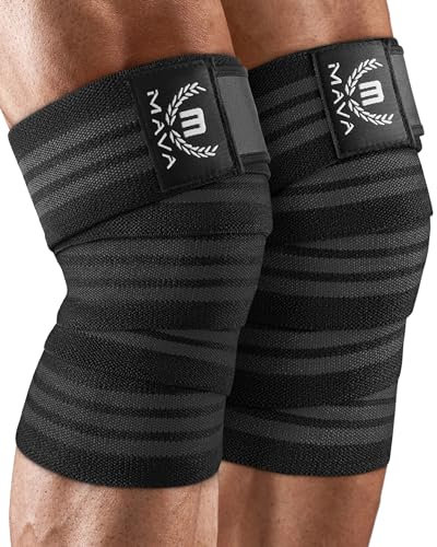 Genouillère de Compression Mava 183 cm pour Homme et Femme - Genouillère Squat pour Gym et Musculation - Attelle de Genou Support Élastique