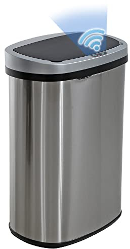 BestOffice | 13 Gallon Trash Can with Lid | Automatic Touchless Garbage Can | Odor Control | Modern Oval Design | Easy to Clean | Stainless Steel | Fits Any Kitchen, Bathroom, Office or Home