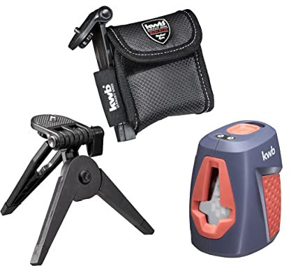 kwb Kreuzlinienlaser waagerechter/senkrechter Messwinkel 140°/170°, 635 nm Wellenlänge Messgenauigkeit 0,5 mm/m, Selbstnivellierend, Separat schaltbare Lager, mit Tasche, Stativ & Batterien