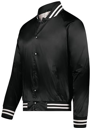 Augusta Sportswear Satin Baseball Jacket/Striped Trim M Black/White