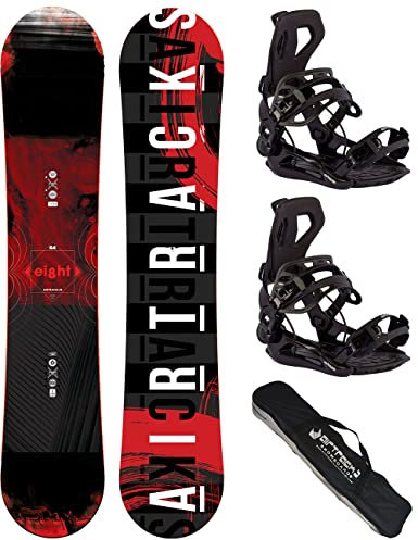 Airtracks Herren Snowboard Set Freeride Freestyle - Eight Hybrid Rocker Wide Snowboard 155 - Softbindung Master L - SB Bag