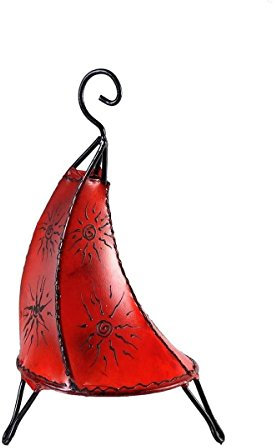 Simandra Orientalische Lampe Stehlampe marokkanische Hennalampe Lederlampe Tischleuchte Stehleuchte Orient Tissir Sonne 40 cm Color Rot