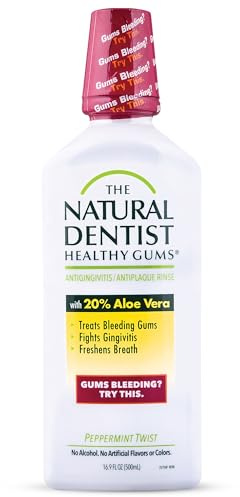The Natural Dentist Healthy Gums Antigingivitis/Antiplaque Rinse, Adults 12 & Up, Gingivitis Mouthwash, Bleeding Gums Treatment, Safe for Chemotherapy Patients, Aloe Vera, Alcohol-free, 16.9 fl oz