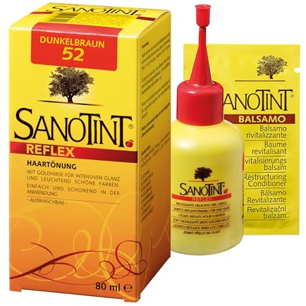 Sanotint Reflex Tönung Nr. 52 Dunkelbraun – Sanfte Tönung mit Goldhirse für intensiven Glanz und leuchtend schöne Farben, einfach und schonend in der Anwendung – vegan – 80 ml