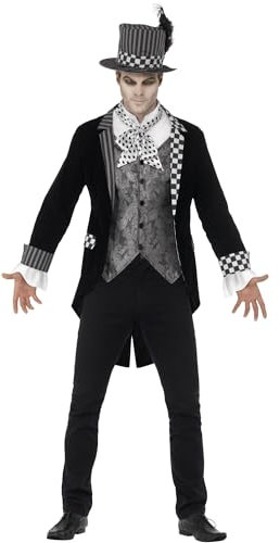 Halloween! Smiffys Deluxe Dunkler Hutmacher Kostüm, Schwarz, mit Jackett, vorgetäuschter Weste & Zylinder