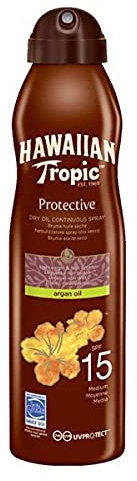 Hawaiian Tropic Protective Bruma Aceite Seco SPF 15 - Aceite bronceador en spray, Coco y Mango, 180 ml