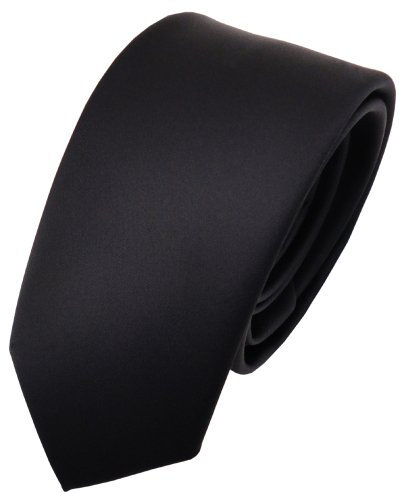 TigerTie - schmale Kinderkrawatte Satin in schwarz uni einfarbig - Jungenkrawatte zum selberbinden