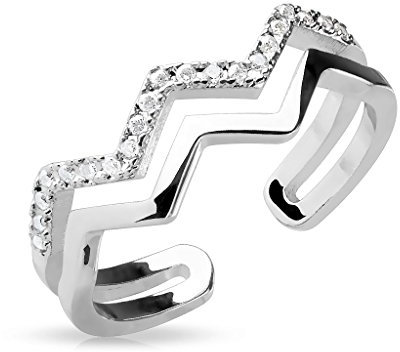 Autiga Fingerspitzenring Midi Knöchel Nagel Ring Zehenring Zickzack eckig rhodiniert Silber 281