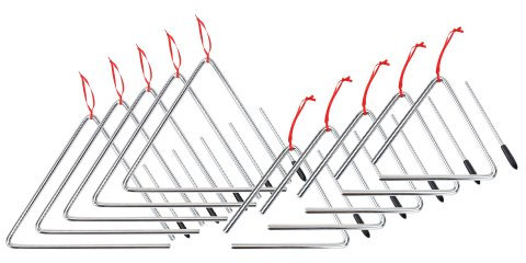 5x XDrum Triangel mit Schlägel - 2x Triangle für Kinder und Musikalische Früherziehung - Schlaginstrument mit 15cm (6) und 25cm (10) Größe und Klöppel - Stahl Rhythmusinstument Orff Set