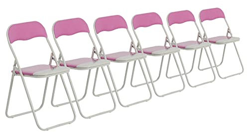 Harbour Housewares Padded Folding Chairs - Pink - Pack of 6 - Easy Store Metal Frame Foldable Desk Chair for Office, Dining, Kitchen