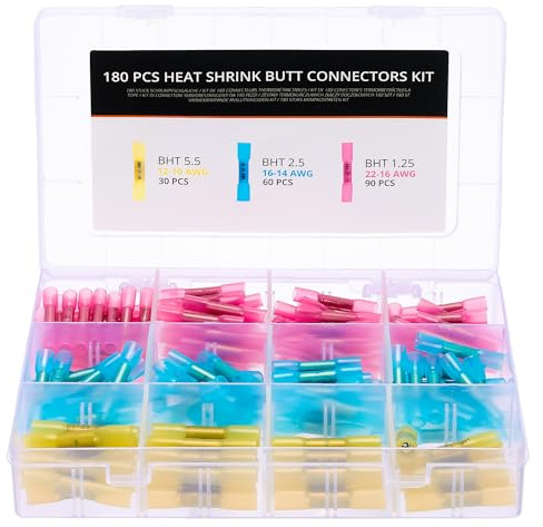 Wirefy 180 PCS Heat Shrink Butt Connectors Kit - Marine Grade Wire Butt Splice Connectors - Electrical, Waterproof - 22-10 AWG