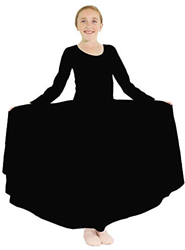 Danzcue Girls Praise Loose Fit Full Length Long Sleeve Dance Dress, Black, 8-10
